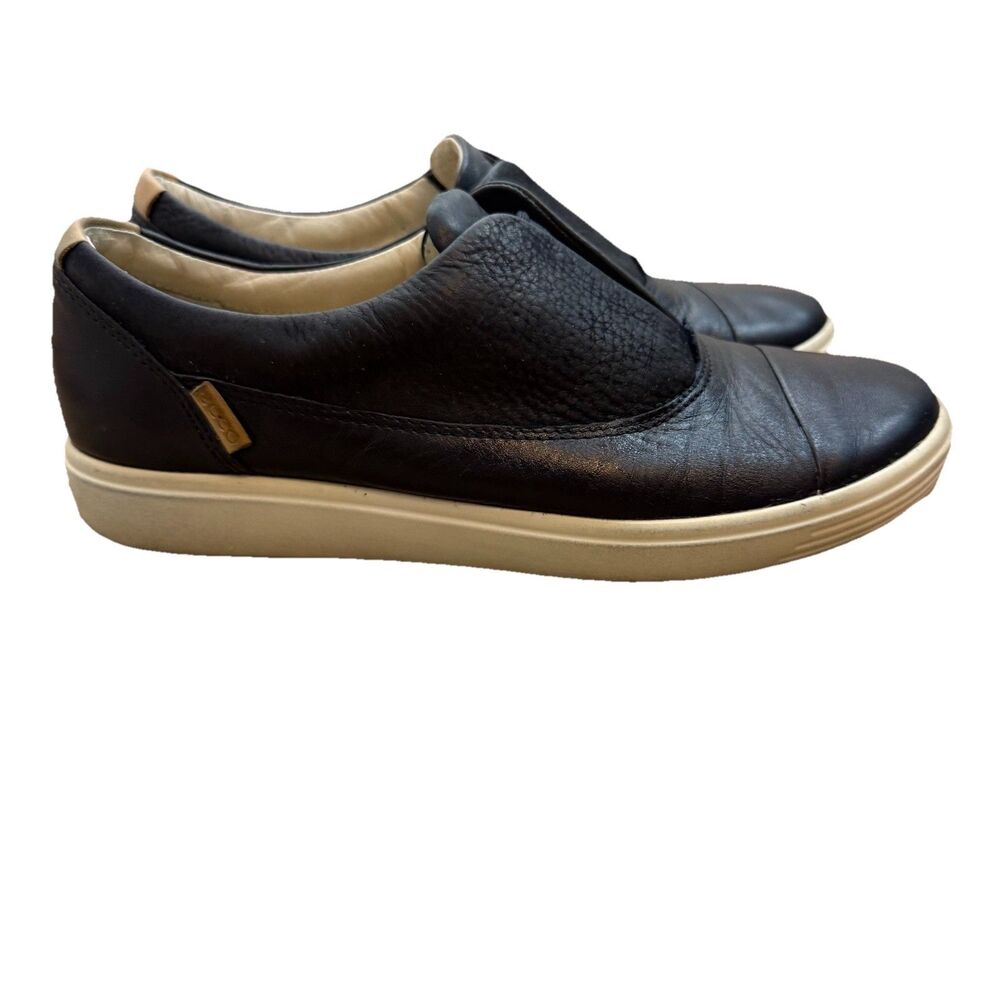 Ecco Women's Soft Sneakers Dark Leather Slip On Comfort Shoes Size 7